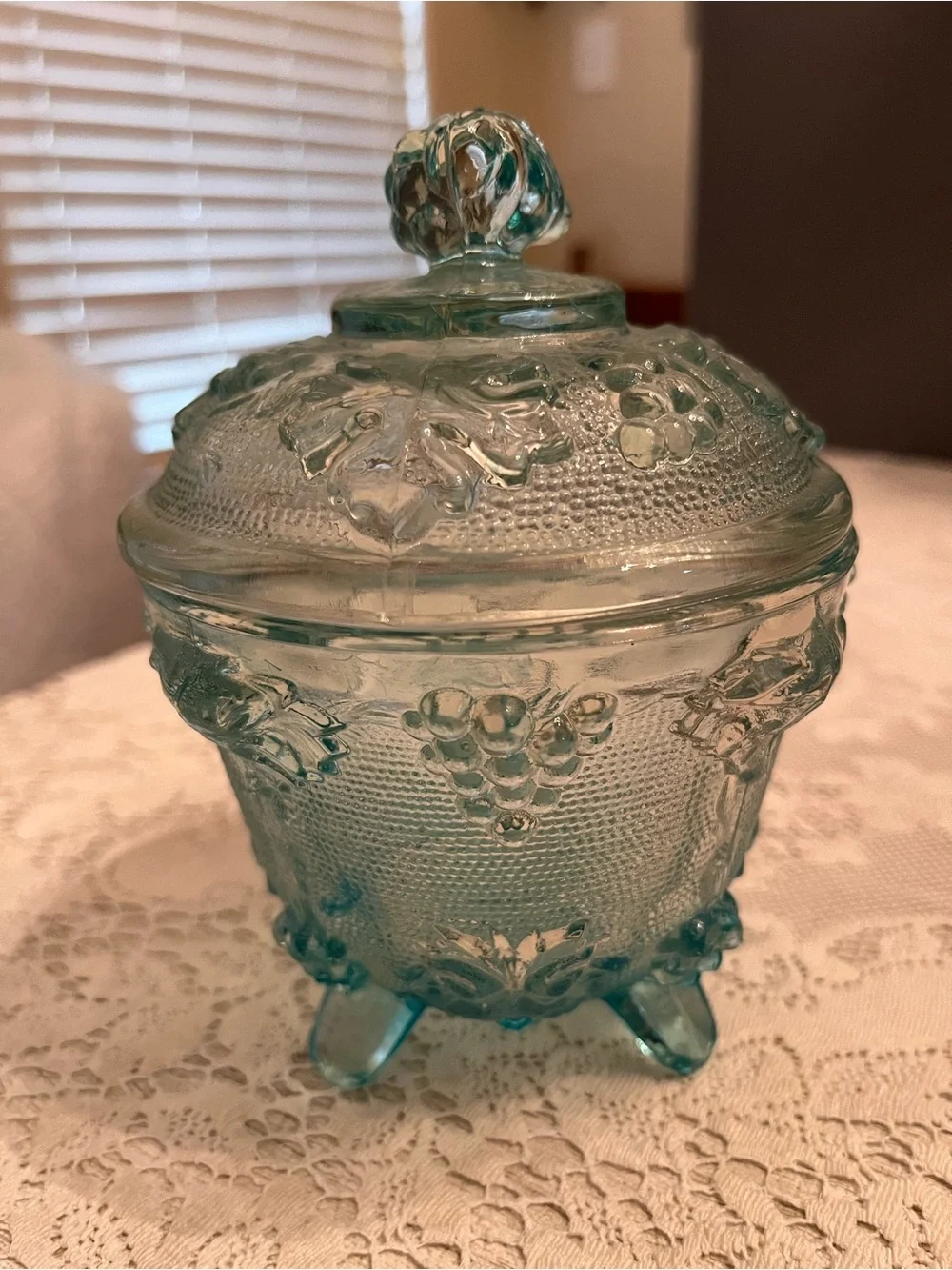 Vintage Jeannette Blue Grape Candy Dish Fairy Lamp Cottagecore Decor